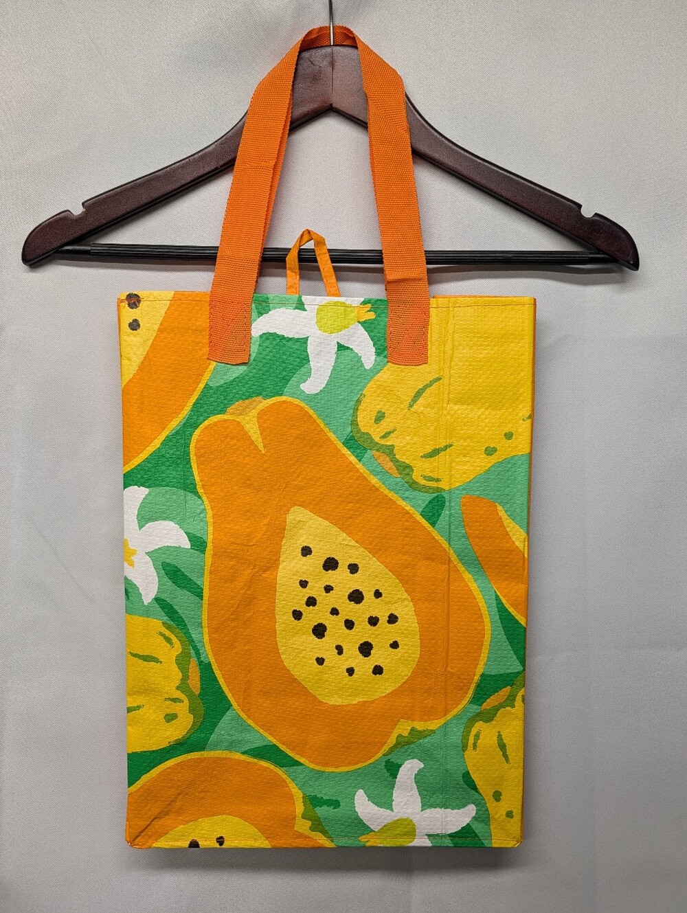 New Foodland Hawaii Tropical Papaya Print Tote Bag - Orange/Green
